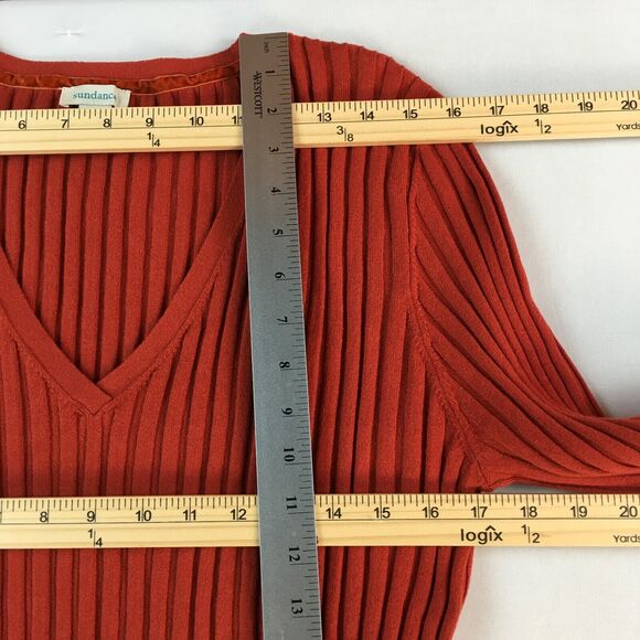 Sundance Sweater Red Orange V Neck Ribbed Knit Organic Cotton Blend Women’s XXL - Picture 12 of 16